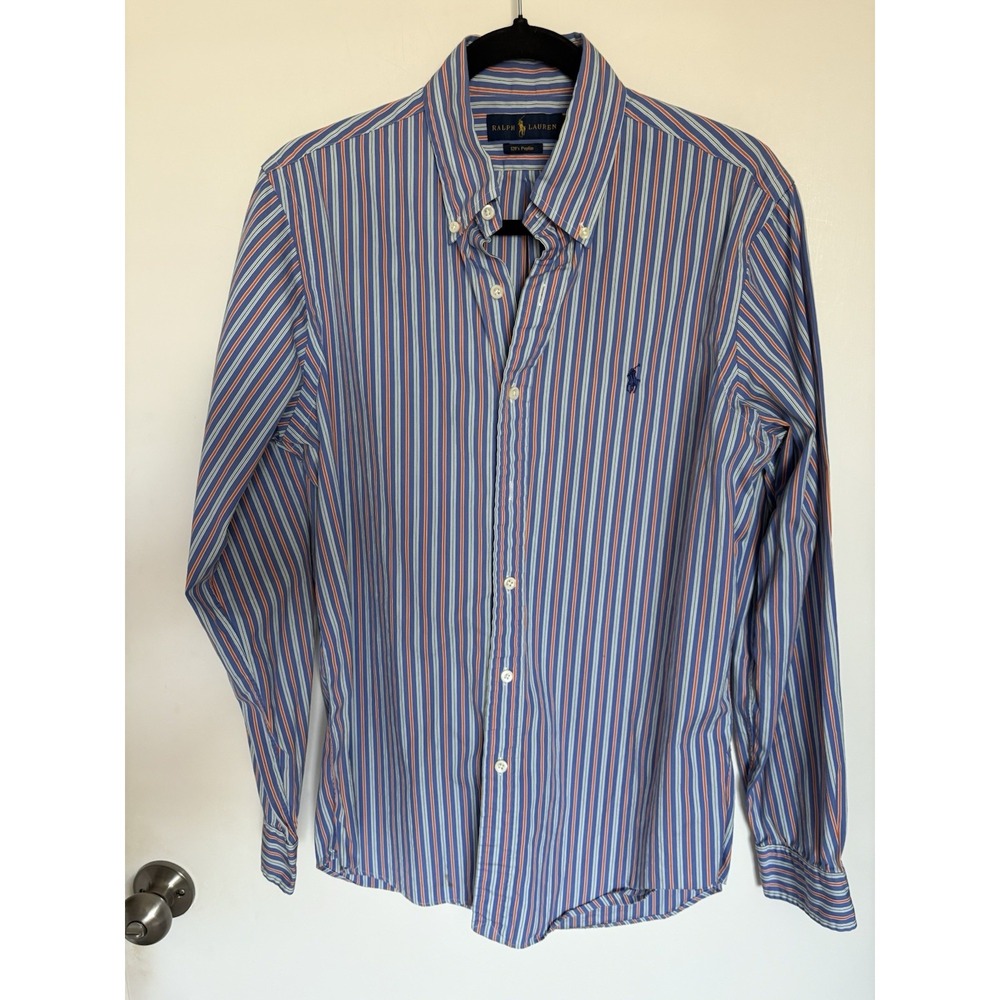 Polo Ralph Lauren Blue Stripe Preppy Luxury Pony Button Up Poplin Shirt Mens M